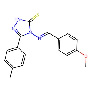 4-[(1Z)-2-(4-methoxyphenyl)-1-azavinyl]-5-(4-methylphenyl)-1,2,4-triazole-3-th iol structure