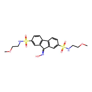 9-(hydroxyimino)-N2,N7-bis(2-methoxyethyl)-9H-fluorene-2,7-disulfonamide structure