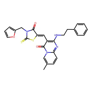 (Z)-3-(furan-2-ylmethyl)-5-((7-methyl-4-oxo-2-(phenethylamino)-4H-pyrido[1,2-a]pyrimidin-3-yl)methylene)-2-thioxothiazolidin-4-one structure