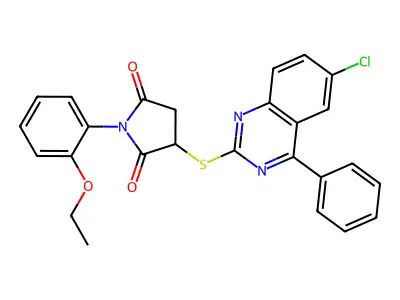 3-[(6-chloro-4-phenylquinazolin-2-yl)sulfanyl]-1-(2-ethoxyphenyl)pyrrolidine-2,5-dione structure