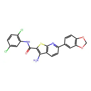 3-amino-6-(1,3-benzodioxol-5-yl)-N-(2,5-dichlorophenyl)thieno[2,3-b]pyridine-2-carboxamide structure