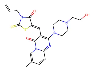 2-[4-(2-hydroxyethyl)piperazin-1-yl]-7-methyl-3-{(Z)-[4-oxo-3-(prop-2-en-1-yl)-2-thioxo-1,3-thiazolidin-5-ylidene]methyl}-4H-pyrido[1,2-a]pyrimidin-4-one structure