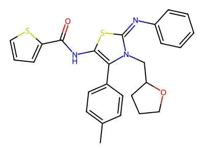 N-[(2E)-4-(4-methylphenyl)-2-(phenylimino)-3-(tetrahydrofuran-2-ylmethyl)-2,3-dihydro-1,3-thiazol-5-yl]thiophene-2-carboxamide structure
