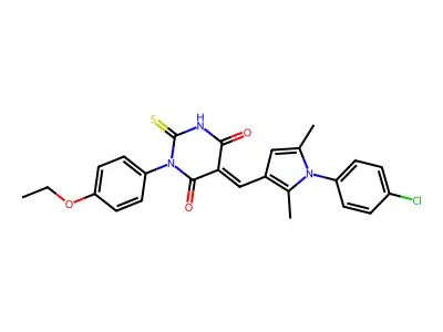 5-[[1-(4-chlorophenyl)-2,5-dimethylpyrrol-3-yl]methylidene]-1-(4-ethoxyphenyl)-2-sulfanylidene-1,3-diazinane-4,6-dione structure