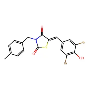 5-(3,5-dibromo-4-hydroxybenzylidene)-3-(4-methylbenzyl)-1,3-thiazolidine-2,4-dione structure