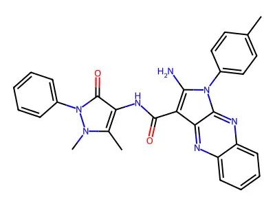 2-amino-N-(1,5-dimethyl-3-oxo-2-phenyl-2,3-dihydro-1H-pyrazol-4-yl)-1-(4-methylphenyl)-1H-pyrrolo[2,3-b]quinoxaline-3-carboxamide structure