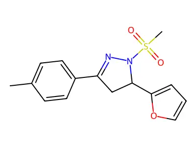 5-(furan-2-yl)-1-(methylsulfonyl)-3-(p-tolyl)-4,5-dihydro-1H-pyrazole structure