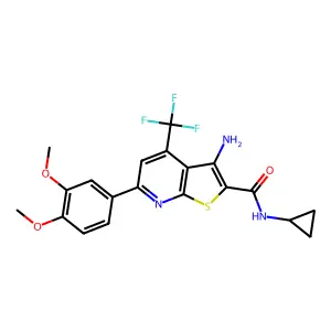3-amino-N-cyclopropyl-6-(3,4-dimethoxyphenyl)-4-(trifluoromethyl)thieno[2,3-b]pyridine-2-carboxamide structure