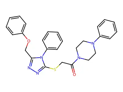 2-[[5-(phenoxymethyl)-4-phenyl-1,2,4-triazol-3-yl]sulfanyl]-1-(4-phenylpiperazin-1-yl)ethanone structure