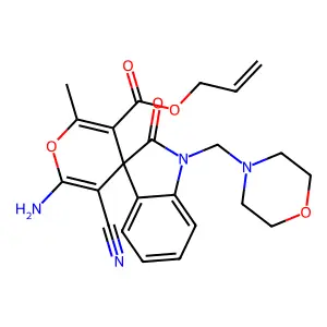 prop-2-enyl 6'-amino-5'-cyano-2'-methyl-1-(morpholin-4-ylmethyl)-2-oxospiro[indole-3,4'-pyran]-3'-carboxylate structure