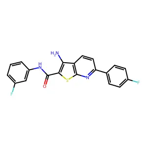 3-amino-N-(3-fluorophenyl)-6-(4-fluorophenyl)thieno[2,3-b]pyridine-2-carboxamide structure