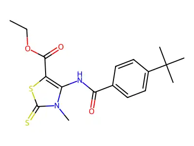 ethyl 4-[(4-tert-butylbenzoyl)amino]-3-methyl-2-sulfanylidene-1,3-thiazole-5-carboxylate structure