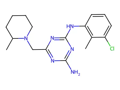 N-(3-chloro-2-methylphenyl)-6-[(2-methylpiperidin-1-yl)methyl]-1,3,5-triazine-2,4-diamine structure