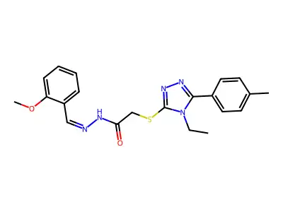 2-[[4-ethyl-5-(4-methylphenyl)-1,2,4-triazol-3-yl]sulfanyl]-N-[(E)-(2-methoxyphenyl)methylideneamino]acetamide structure