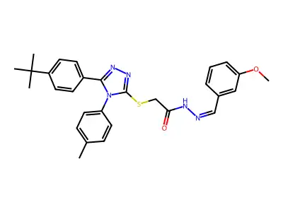 2-[[5-(4-tert-butylphenyl)-4-(4-methylphenyl)-1,2,4-triazol-3-yl]sulfanyl]-N-[(E)-(3-methoxyphenyl)methylideneamino]acetamide structure