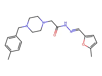 N-[(E)-(5-methylfuran-2-yl)methylideneamino]-2-[4-[(4-methylphenyl)methyl]piperazin-1-yl]acetamide structure