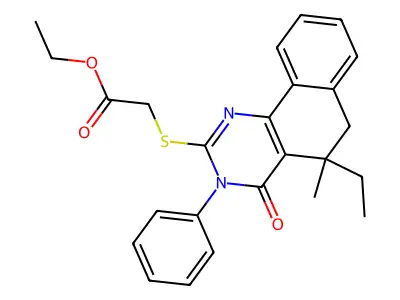 ethyl 2-[(5-ethyl-5-methyl-4-oxo-3-phenyl-6H-benzo[h]quinazolin-2-yl)sulfanyl]acetate structure