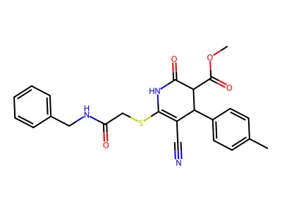methyl 6-[2-(benzylamino)-2-oxoethyl]sulfanyl-5-cyano-4-(4-methylphenyl)-2-oxo-3,4-dihydro-1H-pyridine-3-carboxylate structure