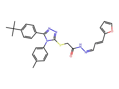 2-[[5-(4-tert-butylphenyl)-4-(4-methylphenyl)-1,2,4-triazol-3-yl]sulfanyl]-N-[(E)-[(E)-3-(furan-2-yl)prop-2-enylidene]amino]acetamide structure