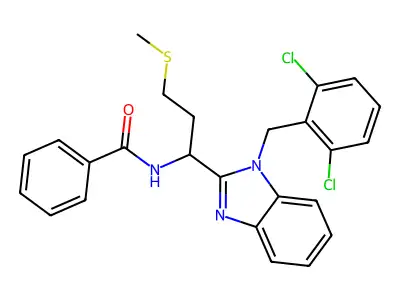 N-{1-[1-(2,6-dichlorobenzyl)-1H-benzimidazol-2-yl]-3-(methylsulfanyl)propyl}benzamide structure