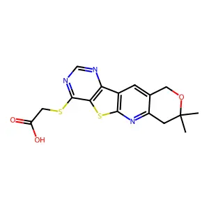 (8,8-Dimethyl-8,9-dihydro-6H-7-oxa-11-thia-2,4,10-triaza-benzo[b]fluoren-1-ylsulfanyl)-acetic acid structure