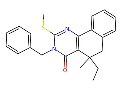 3-benzyl-5-ethyl-5-methyl-2-methylsulfanyl-6H-benzo[h]quinazolin-4-one structure