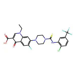 7-(4-{[2-chloro-5-(trifluoromethyl)phenyl]carbamothioyl}piperazin-1-yl)-1-ethyl-6-fluoro-4-oxo-1,4-dihydroquinoline-3-carboxylic acid structure