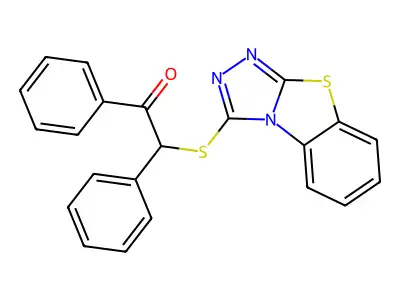 1,2-Diphenyl-2-([1,2,4]triazolo[3,4-b][1,3]benzothiazol-3-ylsulfanyl)ethanone structure