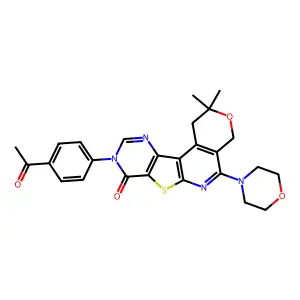 9-(4-acetylphenyl)-2,2-dimethyl-5-morpholino-4,9-dihydro-1H-pyrano[4'',3'':4',5']pyrido[3',2':4,5]thieno[3,2-d]pyrimidin-8(2H)-one structure