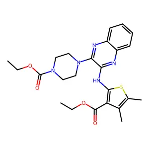 ethyl 4-(3-{[3-(ethoxycarbonyl)-4,5-dimethylthiophen-2-yl]amino}quinoxalin-2-yl)piperazine-1-carboxylate structure