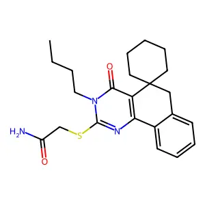 2-(3-butyl-4-oxospiro[6H-benzo[h]quinazoline-5,1'-cyclohexane]-2-yl)sulfanylacetamide structure