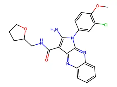 2-amino-1-(3-chloro-4-methoxyphenyl)-N-(tetrahydrofuran-2-ylmethyl)-1H-pyrrolo[2,3-b]quinoxaline-3-carboxamide structure