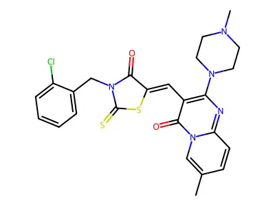 3-{(Z)-[3-(2-chlorobenzyl)-4-oxo-2-thioxo-1,3-thiazolidin-5-ylidene]methyl}-7-methyl-2-(4-methylpiperazin-1-yl)-4H-pyrido[1,2-a]pyrimidin-4-one structure