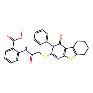 methyl 2-[2-(4-oxo-3-phenyl-3,5,6,7,8-pentahydrobenzo[b]thiopheno[2,3-d]pyrimi din-2-ylthio)acetylamino]benzoate structure