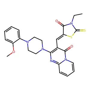3-[(Z)-(3-ethyl-4-oxo-2-thioxo-1,3-thiazolidin-5-ylidene)methyl]-2-[4-(2-methoxyphenyl)piperazin-1-yl]-4H-pyrido[1,2-a]pyrimidin-4-one structure