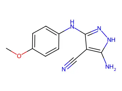 5-amino-3-((4-methoxyphenyl)amino)-1H-pyrazole-4-carbonitrile structure