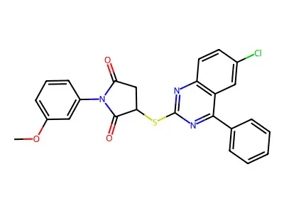 3-[(6-chloro-4-phenyl-2-quinazolinyl)sulfanyl]-1-(3-methoxyphenyl)-2,5-pyrrolidinedione structure