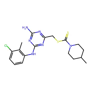 {4-amino-6-[(3-chloro-2-methylphenyl)amino]-1,3,5-triazin-2-yl}methyl 4-methylpiperidine-1-carbodithioate structure