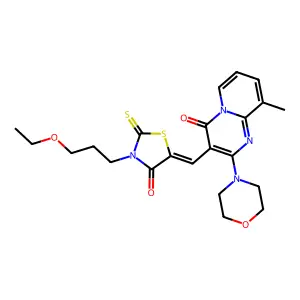 3-{(Z)-[3-(3-ethoxypropyl)-4-oxo-2-thioxo-1,3-thiazolidin-5-ylidene]methyl}-9-methyl-2-(morpholin-4-yl)-4H-pyrido[1,2-a]pyrimidin-4-one structure