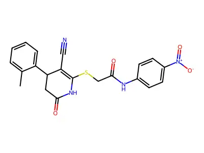 2-{[3-cyano-4-(2-methylphenyl)-6-oxo-1,4,5,6-tetrahydropyridin-2-yl]sulfanyl}-N-(4-nitrophenyl)acetamide structure