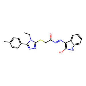 2-{[4-ethyl-5-(4-methylphenyl)-4H-1,2,4-triazol-3-yl]sulfanyl}-N'-[(3E)-2-oxo-1,2-dihydro-3H-indol-3-ylidene]acetohydrazide structure