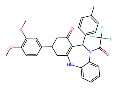 3-(3,4-dimethoxyphenyl)-11-(4-methylphenyl)-10-(trifluoroacetyl)-2,3,4,5,10,11-hexahydro-1H-dibenzo[b,e][1,4]diazepin-1-one structure