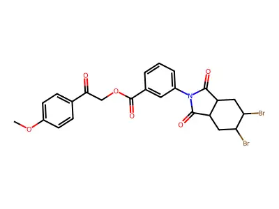 2-(4-methoxyphenyl)-2-oxoethyl 3-(5,6-dibromo-1,3-dioxooctahydro-2H-isoindol-2-yl)benzoate structure