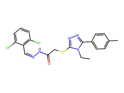 N-[(E)-(2,6-dichlorophenyl)methylideneamino]-2-[[4-ethyl-5-(4-methylphenyl)-1,2,4-triazol-3-yl]sulfanyl]acetamide structure