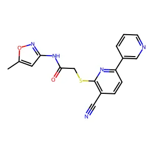 2-(3-cyano-6-pyridin-3-ylpyridin-2-yl)sulfanyl-N-(5-methyl-1,2-oxazol-3-yl)acetamide structure