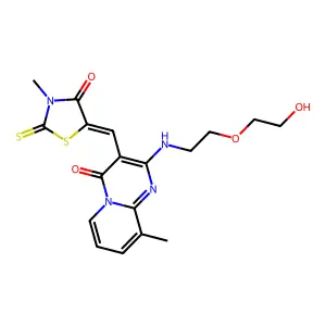 (Z)-5-((2-((2-(2-hydroxyethoxy)ethyl)amino)-9-methyl-4-oxo-4H-pyrido[1,2-a]pyrimidin-3-yl)methylene)-3-methyl-2-thioxothiazolidin-4-one structure