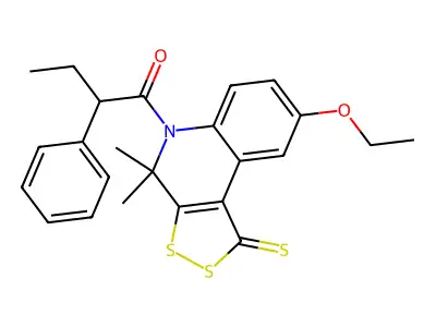 1-(8-ethoxy-4,4-dimethyl-1-thioxo-1,4-dihydro-5H-[1,2]dithiolo[3,4-c]quinolin-5-yl)-2-phenylbutan-1-one structure