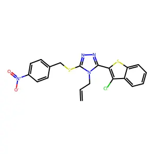 3-(3-chloro-1-benzothiophen-2-yl)-5-[(4-nitrophenyl)methylsulfanyl]-4-prop-2-enyl-1,2,4-triazole structure