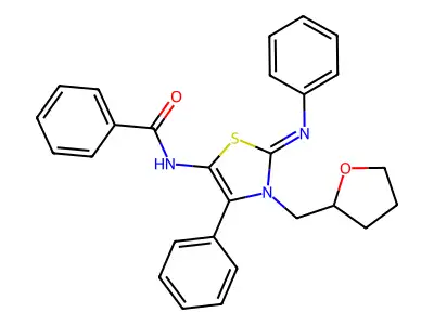 N-[(2Z)-4-phenyl-2-(phenylimino)-3-(tetrahydrofuran-2-ylmethyl)-2,3-dihydro-1,3-thiazol-5-yl]benzamide structure