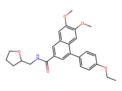 4-(4-ethoxyphenyl)-6,7-dimethoxy-N-(oxolan-2-ylmethyl)naphthalene-2-carboxamide structure